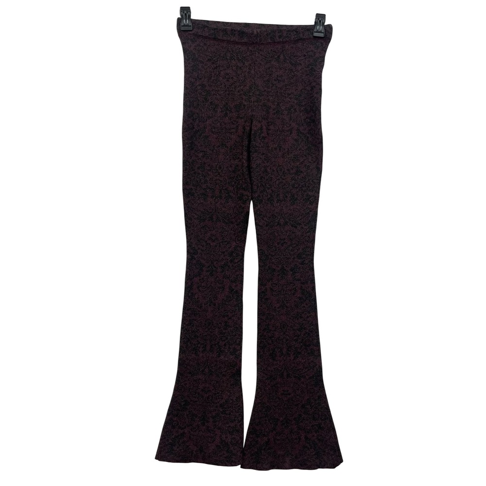 Free People Flare Pants XS High Rise Jacquard Knit Wine Black Boho Retro